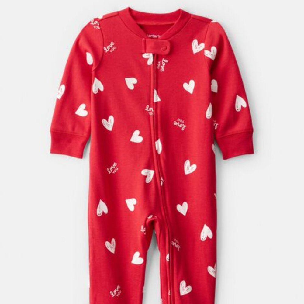 Baby Valentine's Day Heart 100% Cotton Snug Fit 2-Way Zip Sleep & Play Pajamas -